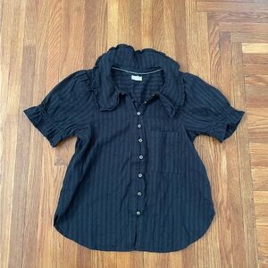 Pilcro Black Ruffle-Collar Button Front Blouse
